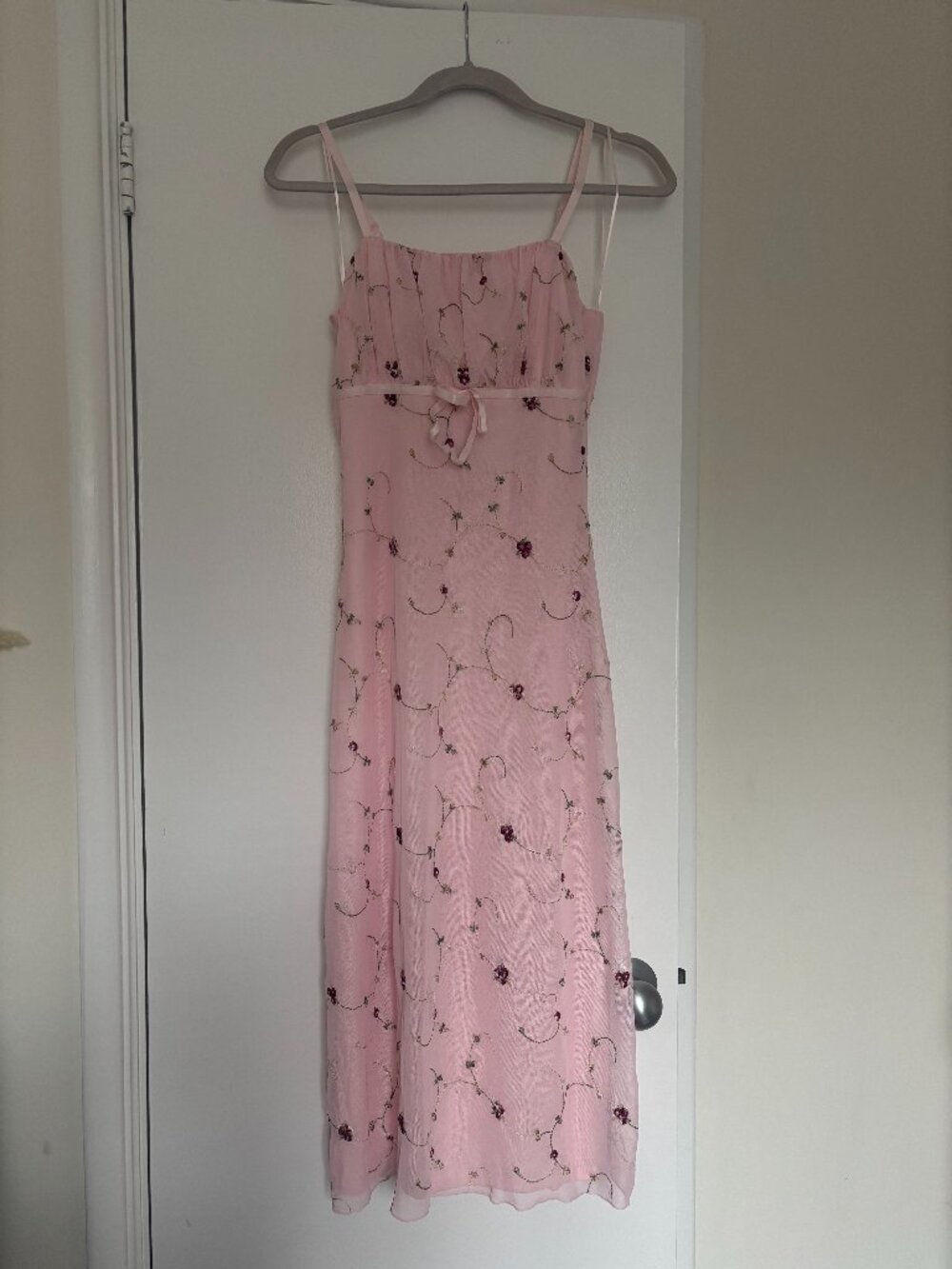 Thirty Thirty pink floral embroidered slip dress